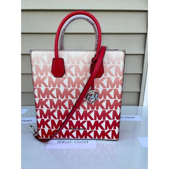 Michael Kors mercer medium graphic logo ombre print shopper tote bag coral reef - Picture 1 of 11